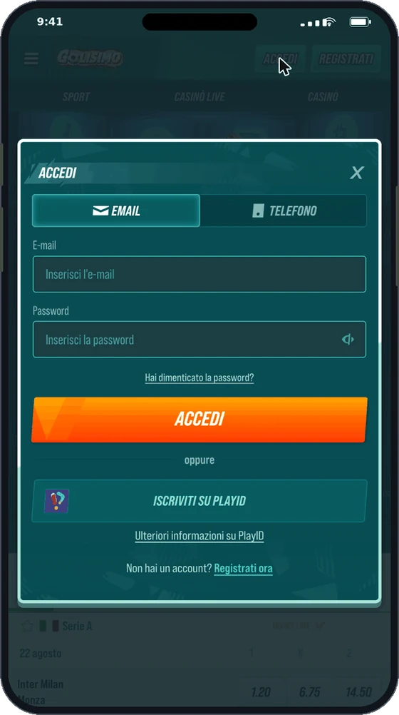 Accesso a Golisimo con email e password